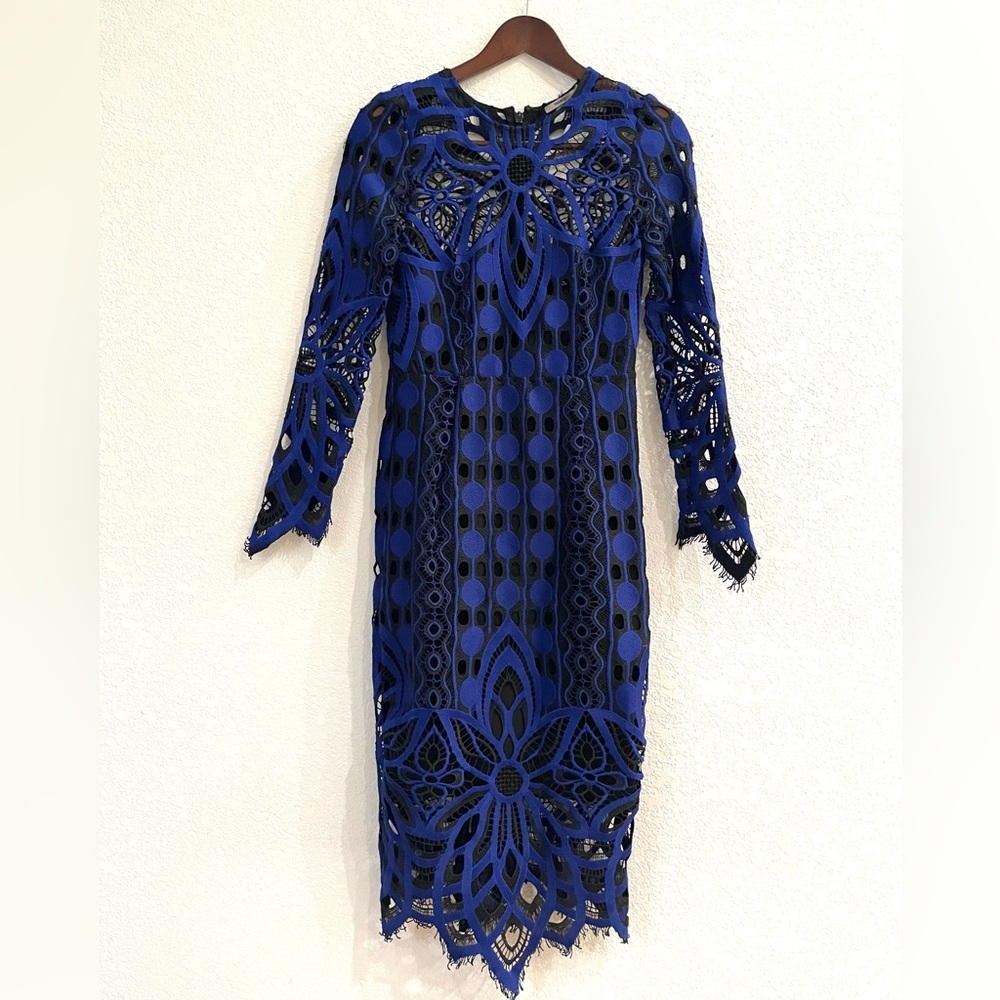 NWT Thurley Nightfall Lace Overlay Crochet Midi Sheath Dress - Picture 10 of 16